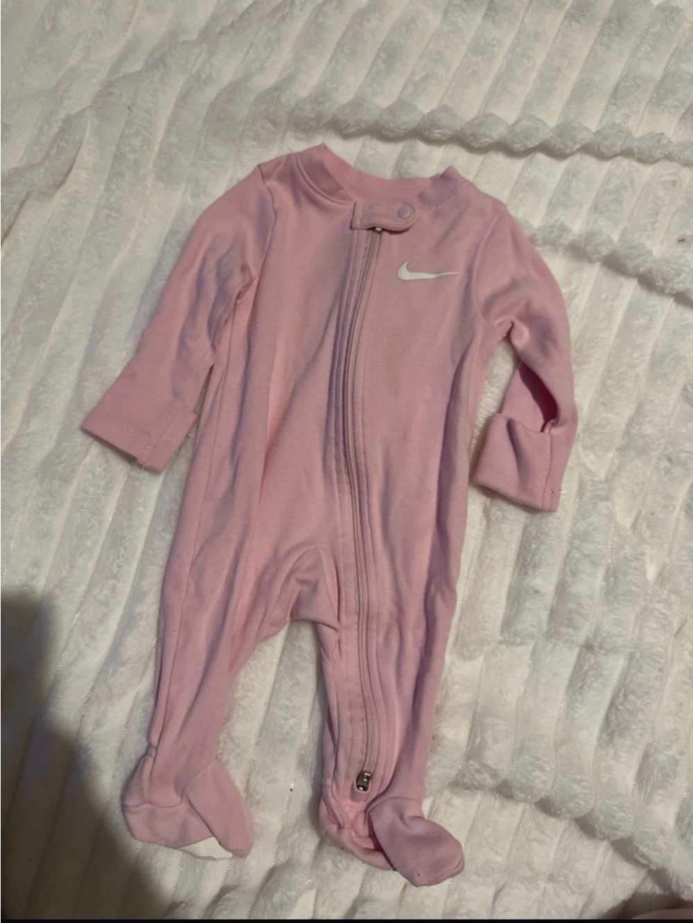 Nike Light Pink Footed Baby One-Piece with White Swoosh